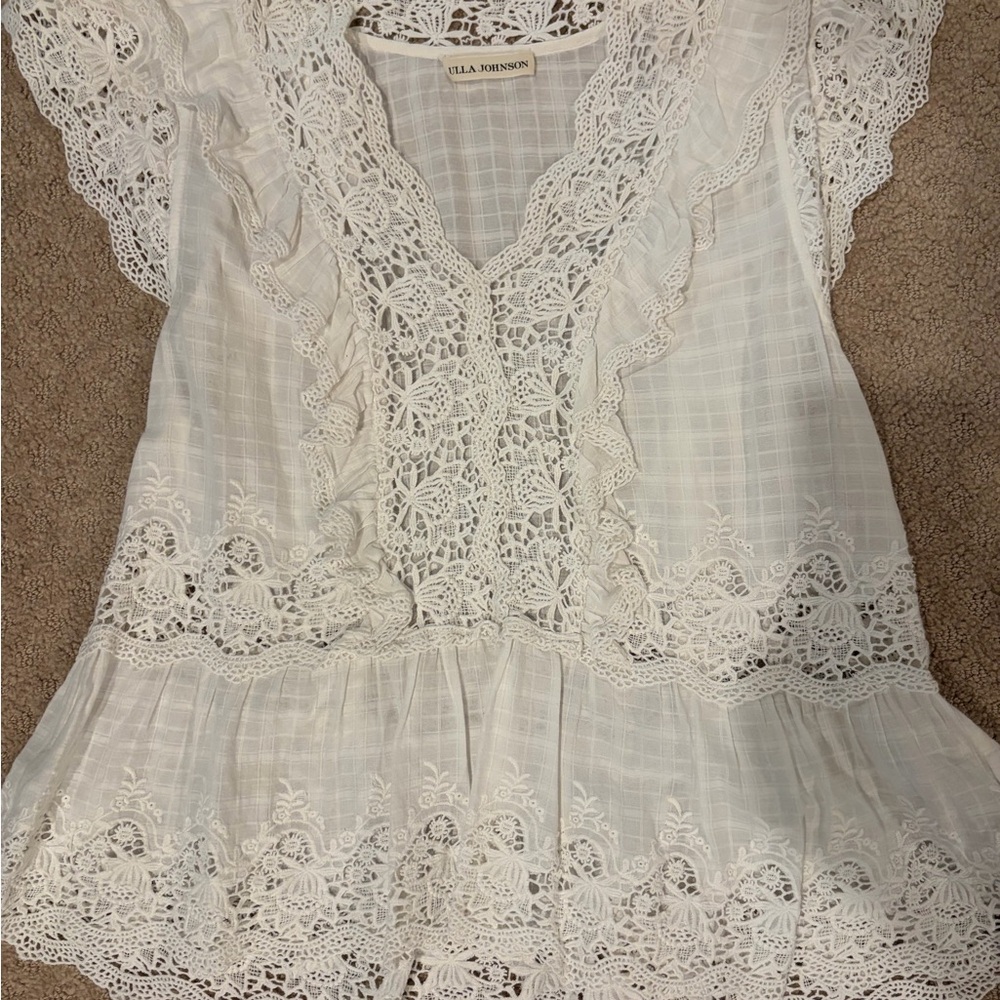 Ulla Johnson white ruffle embroidered blouse